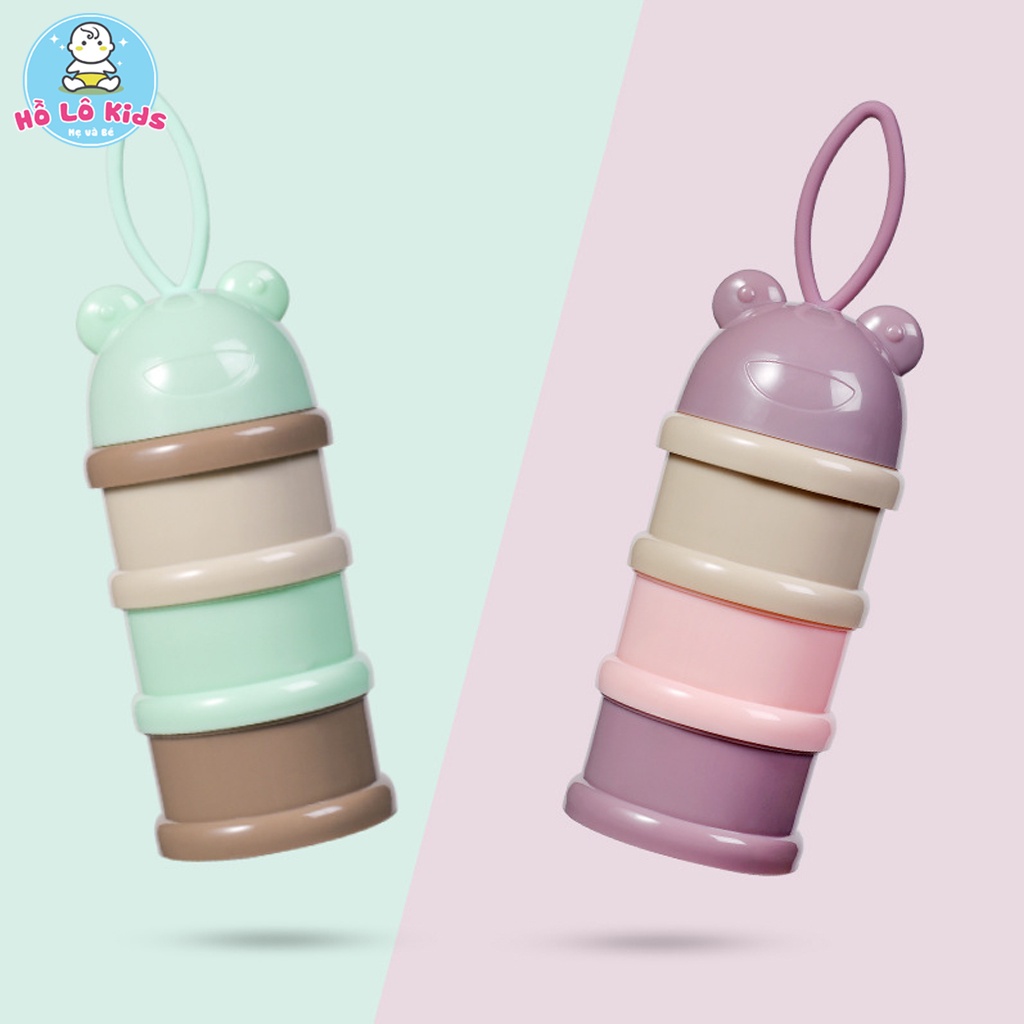 Hộp chia sữa, hộp chia thức ăn cho bé 3 tầng hình gấu có quai xách Hồ Lô Kids