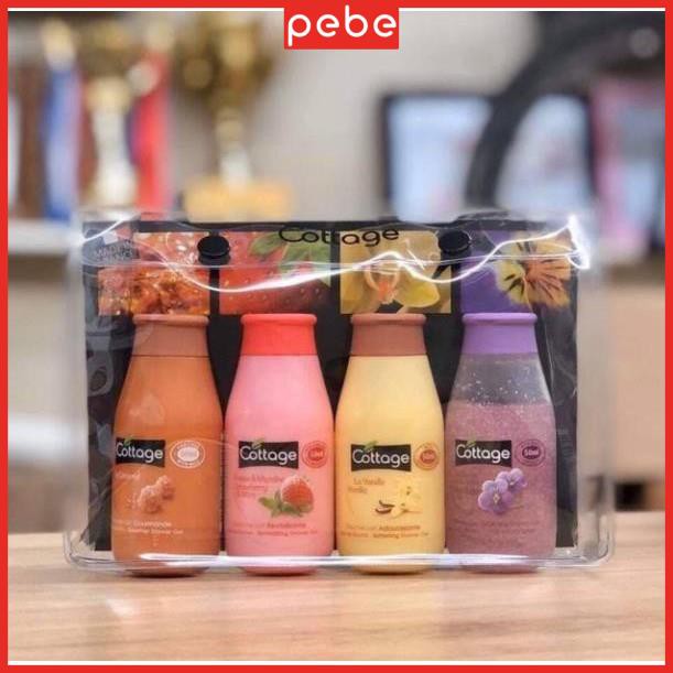 Set 4 Chai Sữa Tắm Mini Cottage Shower Gel And Bath Milk (50ml x 4)