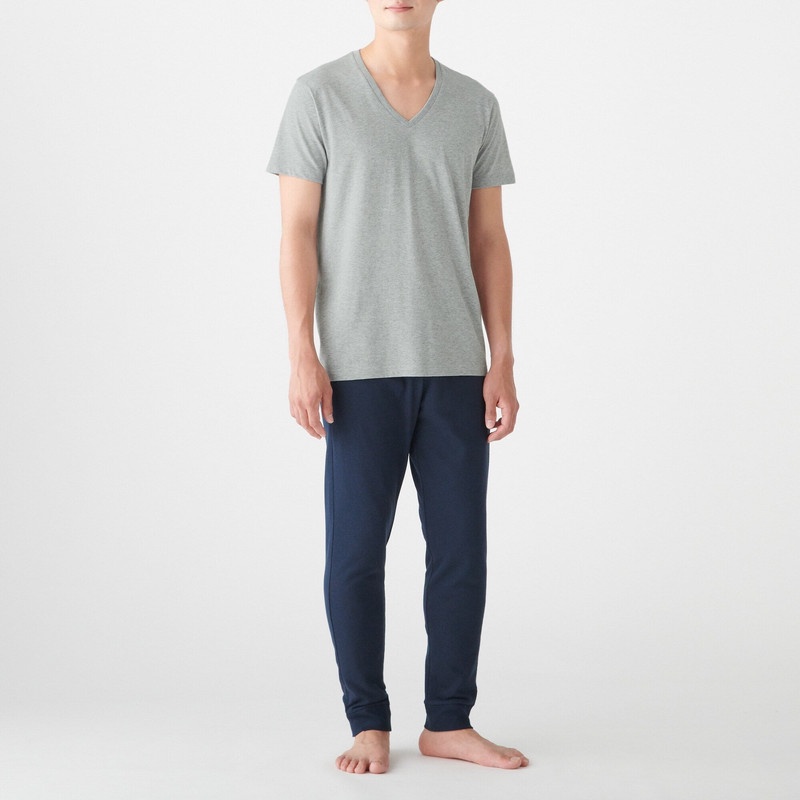 Muji Bộ 2 Áo Thun Vải Jersey Không Đường May Sườn Cổ V Nam