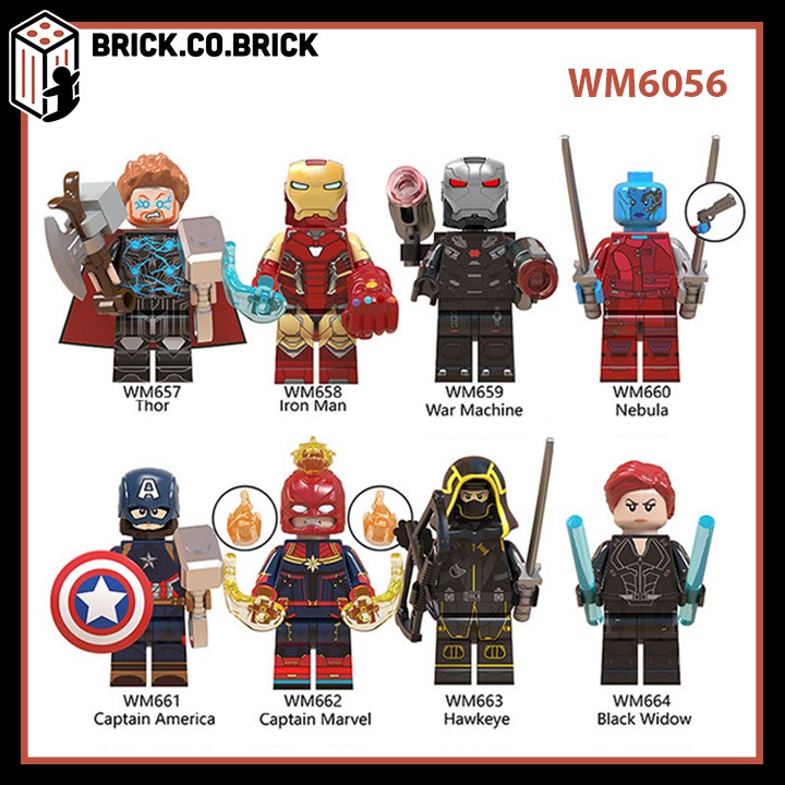 Minifigure Nhân Vật Siêu Anh Hùng Endgame- Đồ chơi Lắp Ráp Mini Super Hero- Iron Man, Thor, Captain hãng Marvels -WM6056