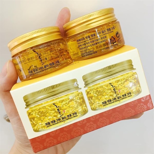 Set 02 Kem Dưỡng Tinh Thể Vàng 24K Lebelage Heeyul Premium 24k Gold Ampoule Cream (25ml x 2)