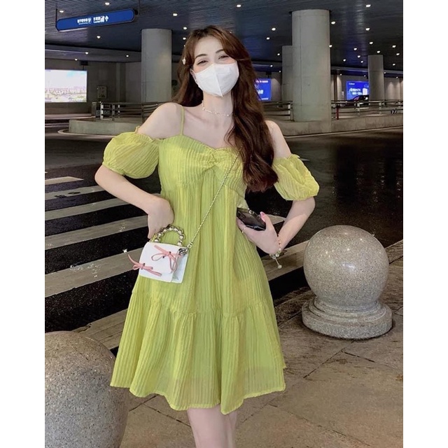 Đầm - váy 2 dây voan tơ rúm ngực dễ thương