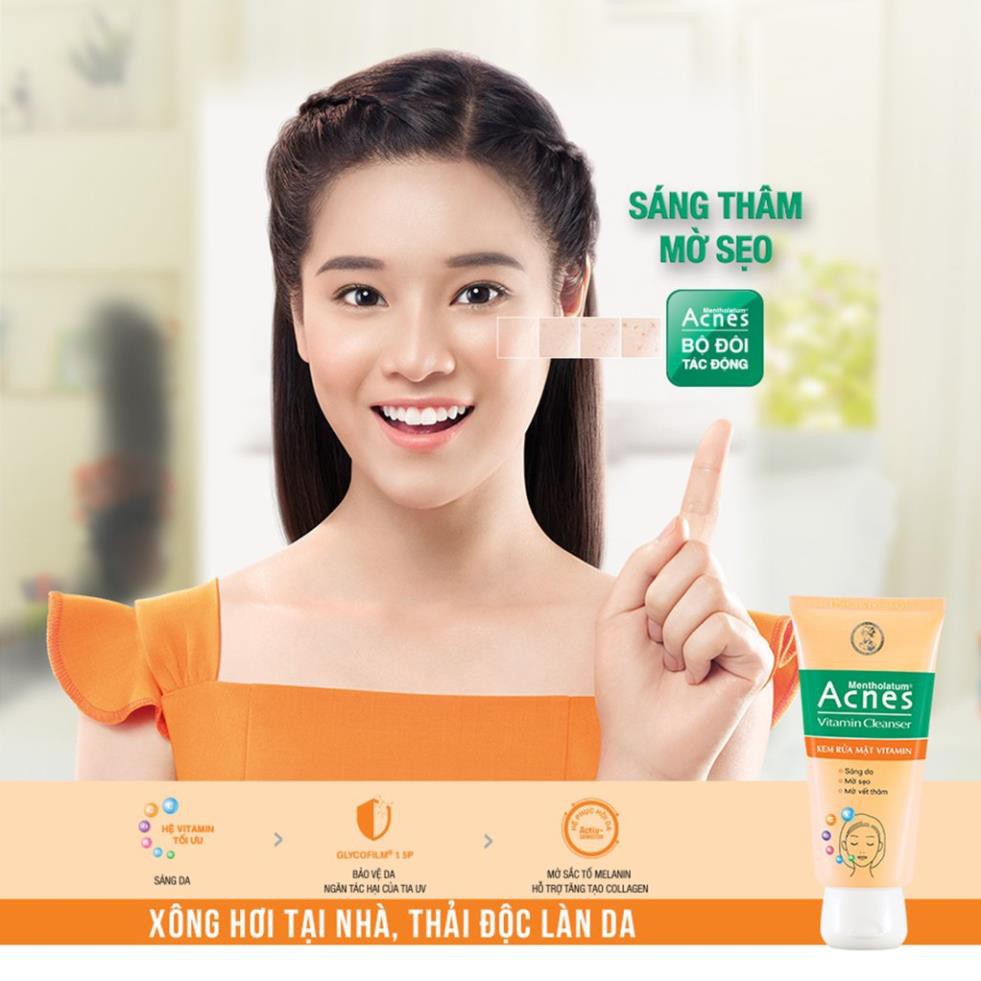 Kem Rửa Mặt Sáng Da, Mờ Sẹo Và Vết Thâm Vitamin Acnes Vitamin Cleanser (Vàng) H108