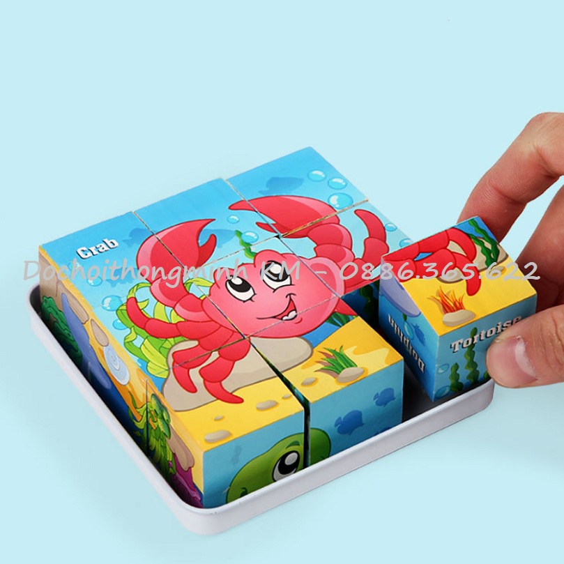 Đồ chơi xếp hình 6 mặt cho bé, ghép hình 3D 9 khối lập phương hộp sắt cao cấp