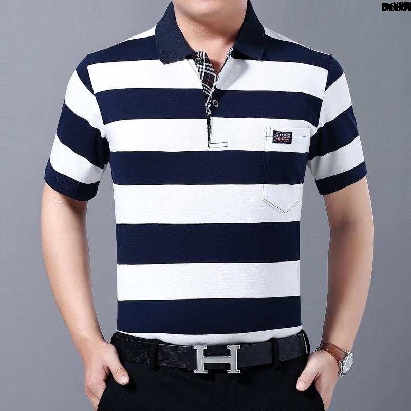 Áo Thun polo Ngắn Tay Size Lớn Bằng Cotton Cho NamÁo Sơ Mi Nam Có Túi Nắp Gập Màu Trơn Dành Cho Người Trung Niên