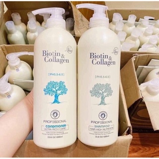 Cặp dầu gội dầu xả Biotin & Collagen Trắng phục hồi tóc hư tổn và kích thích mọc tóc chai 1000ml