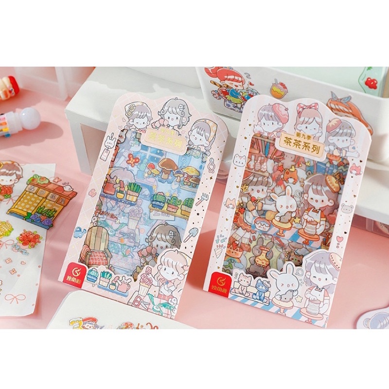 Sticker cute/Set 4 tấm hình dán dễ thương trang trí sổ planner bullet journal Hàn Quốc Tẻn Tẻn