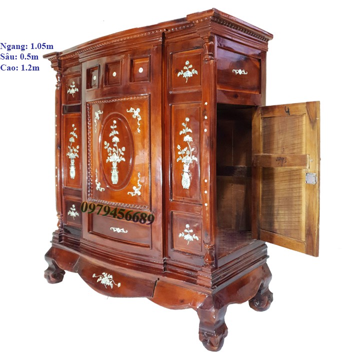 Tủ thờ gia tiên gỗ tràm bông vàng ngang 1m05cm