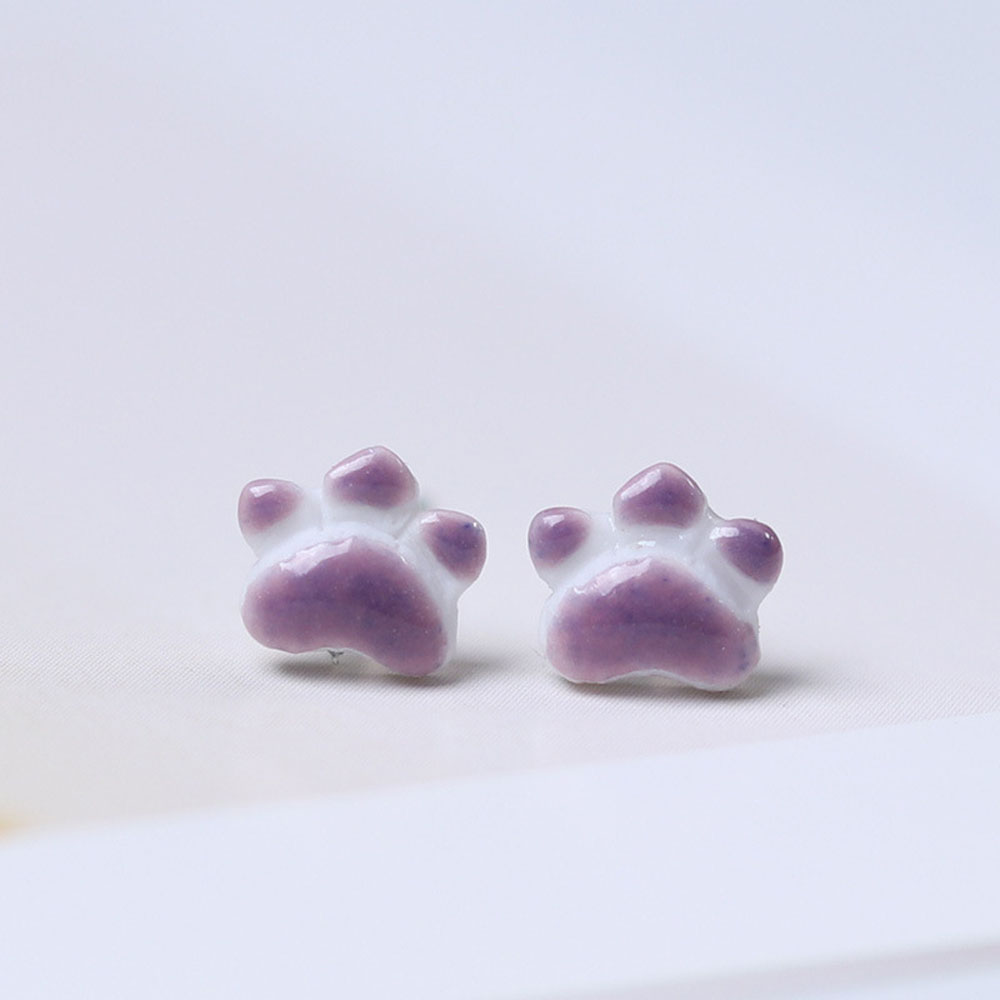  Khuyên tai đinh tán hình bàn chân mèo bằng gốm độc đáo tinh tế