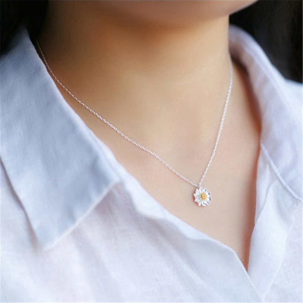 Dây Chuyền Bạc Mặt Hình Hoa Cúc Đơn Giản Phong Cách Hàn Quốc