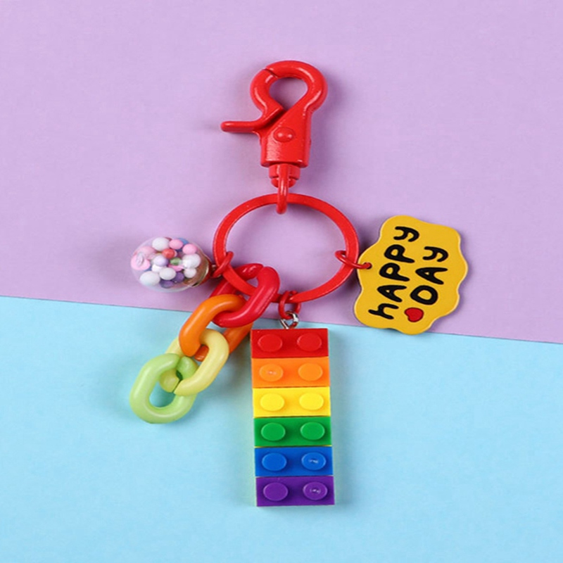 Móc Khóa Mặt Hình Khối Lego Cầu Vồng Dễ Thương