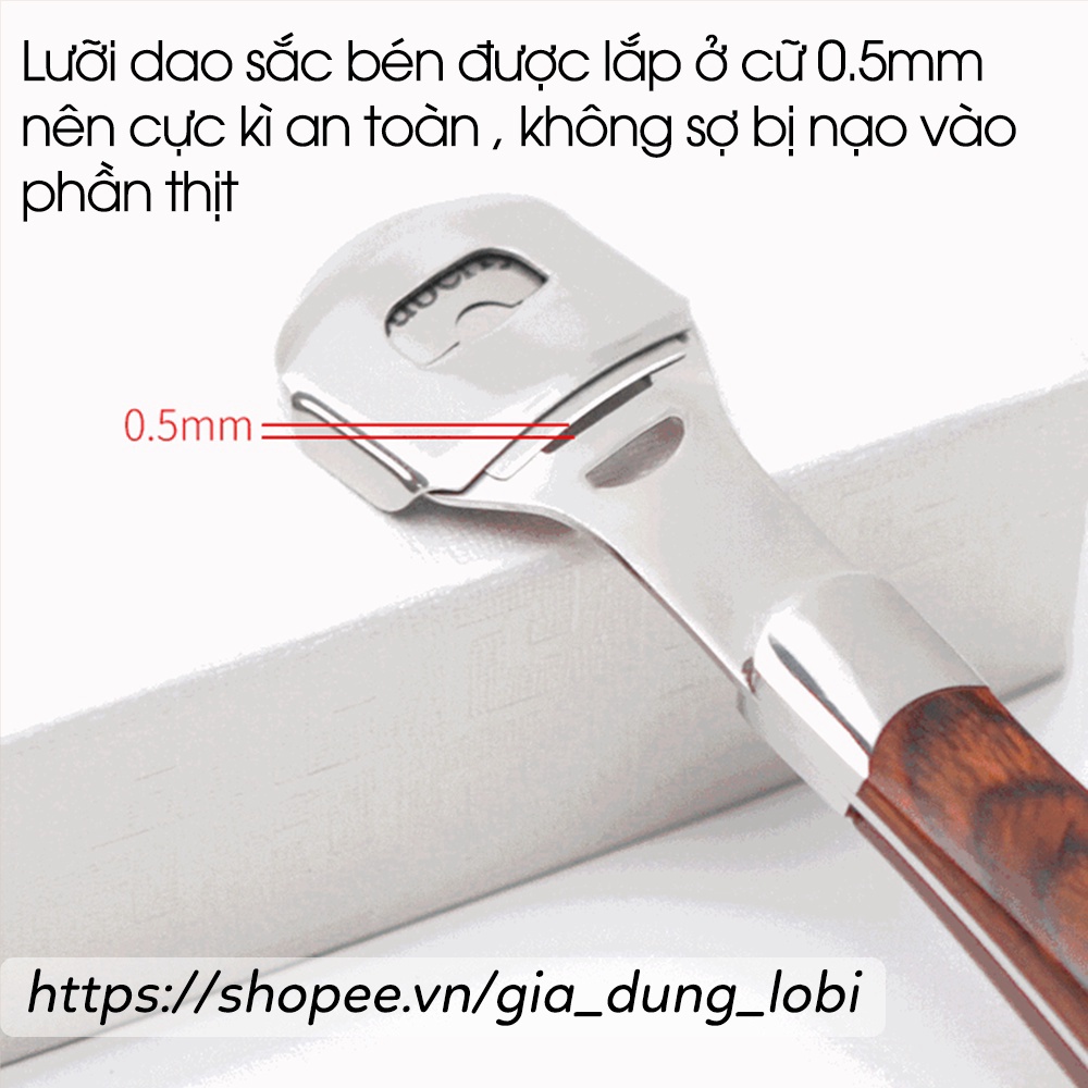 Dụng cụ chà gót chân inox Cây bào nạo mài gót chân vết chai sần 2in1 ( kèm 20 lưỡi &amp; hộp đựng )