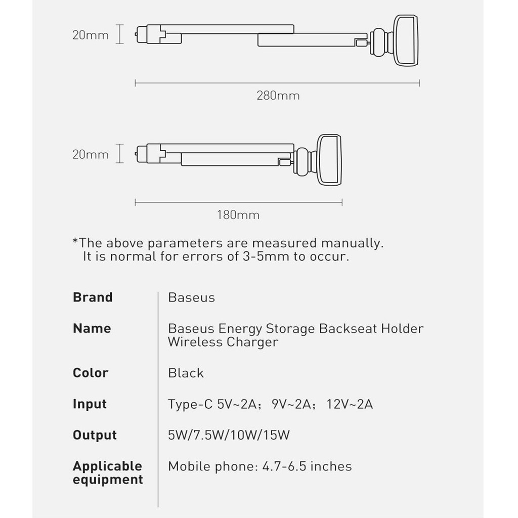 Kẹp điện thoại gắn lưng ghế trên xe hơi tích hợp sạc không dây Baseus Energy Storage Backseat Holder Wireless Charger