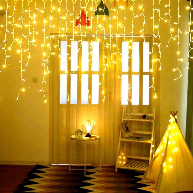 Rèm Led Thả Đom Đóm 6 Mét / 4 Mét x 0.6 Mét Fairy Light Màu Vàng, Có Phích Nối, Trang Trí Quán, Sân Vườn