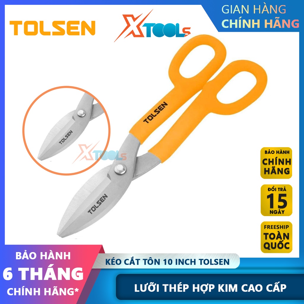 Kéo cắt tôn Tolsen 250mm 30036 chất liệu thép không gỉ, tay cầm bằng nhựa cao cấp chống trơn trượt [CHÍNH HÃNG][XTOOLS]