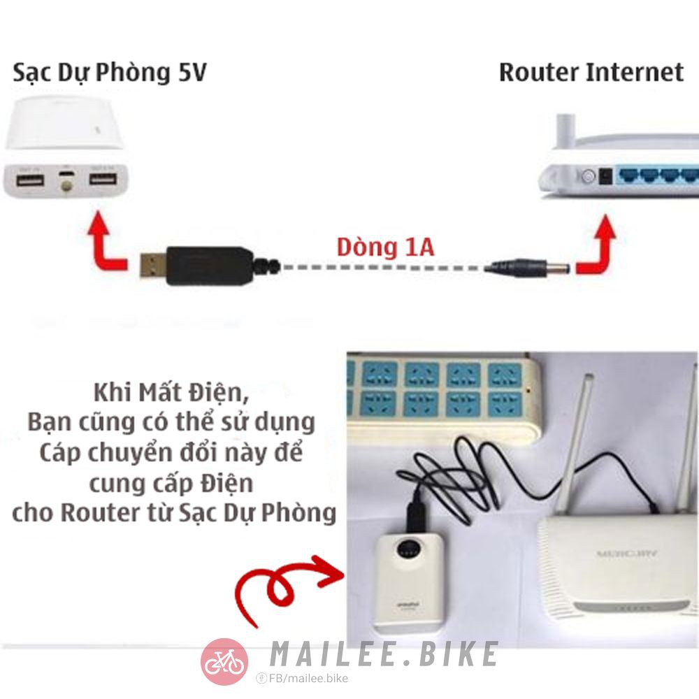 Cáp Chuyển Đổi USB 5V Sang DC 9V/12V Dùng Cho Router Wifi Tiện Lợi Khi Mất Điện Vẫn Có Mạng Và Wifi