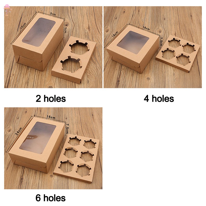 Set 10 hộp giấy kraft dùng để đựng bánh cupcake gồm 2/4/6 ô