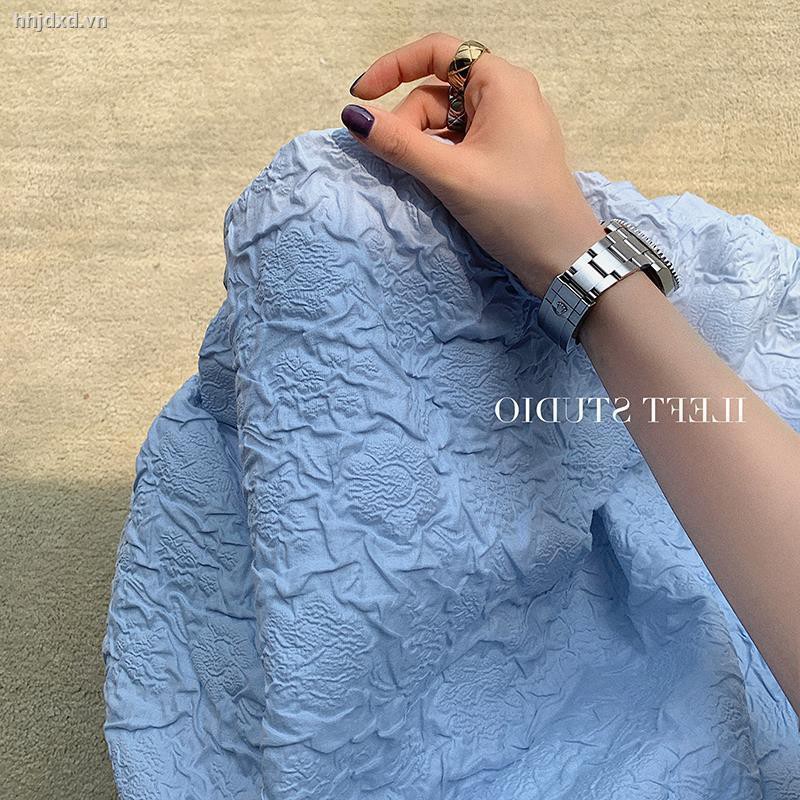 Đầm Tay Ngắn Phồng Màu Trơn Phong Cách Pháp Hoài Cổ Thời Trang 2021 Nữ Tính