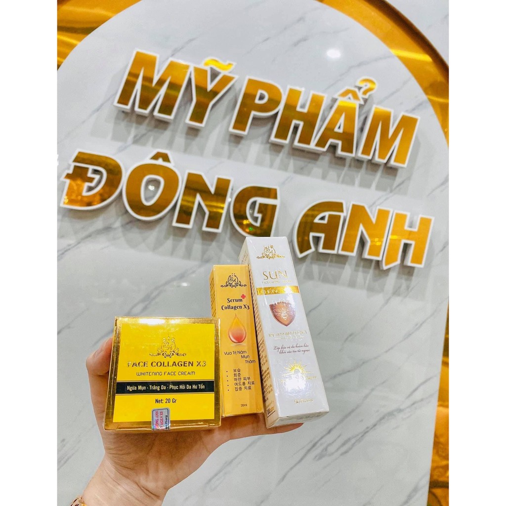 (CHÍNH HÃNG) COMBO MỸ PHẨM ĐÔNG ANH - SERUM COLLAGEN X3 + KEM FACE COLLAGEN X3 + CHỐNG NẮNG NỌC ONG MỸ PHẨM ĐÔNG ANH