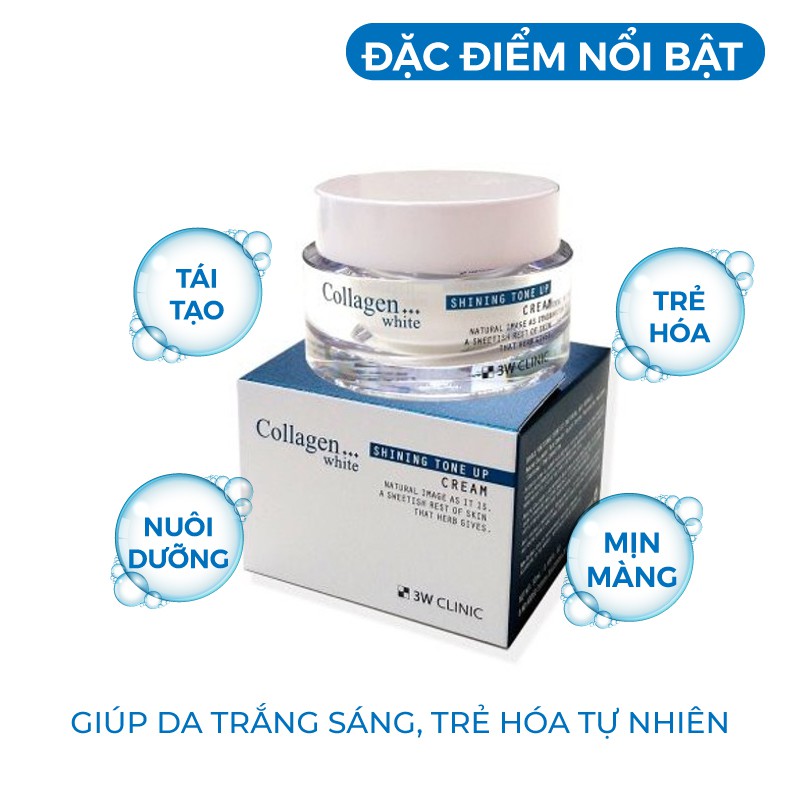 Kem dưỡng trắng da dưỡng ẩm nâng tone White Shining Tone Up Cream 3W Clinic Hàn Quốc 50ml