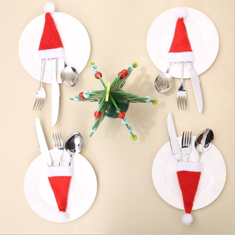 5pcs Merry Christmas Christmas Small Hat Party Dinner Knife and Fork Set Pocket Cover Home Decor