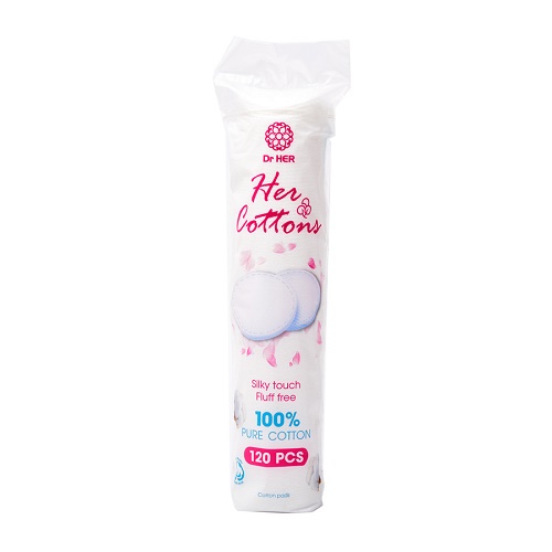 Bông Tẩy Trang Pháp Dr.Her 100% Cotton 120 Miếng, Dập Viền, Nhiều Lớp, Mềm Mịn Chính Hãng