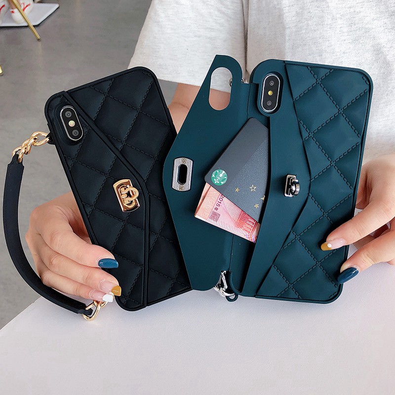 Iphone Ốp Điện Thoại Silicon Mềm Có Ngăn Đựng Thẻ Và Dây Đeo Cho Iphonex xr xs max 15 pro max 14 plus 13 pro max 11 12 pro max 14 pro max