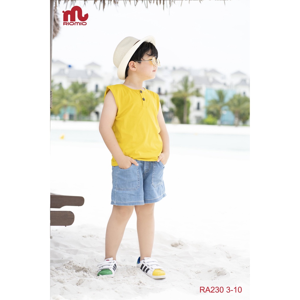 Áo thun bé trai sát nách 3-11 tuổi (15-40kg) RIOMIO cotton 4 chiều phối cúc ngực phong cách Hàn Quốc - RA230