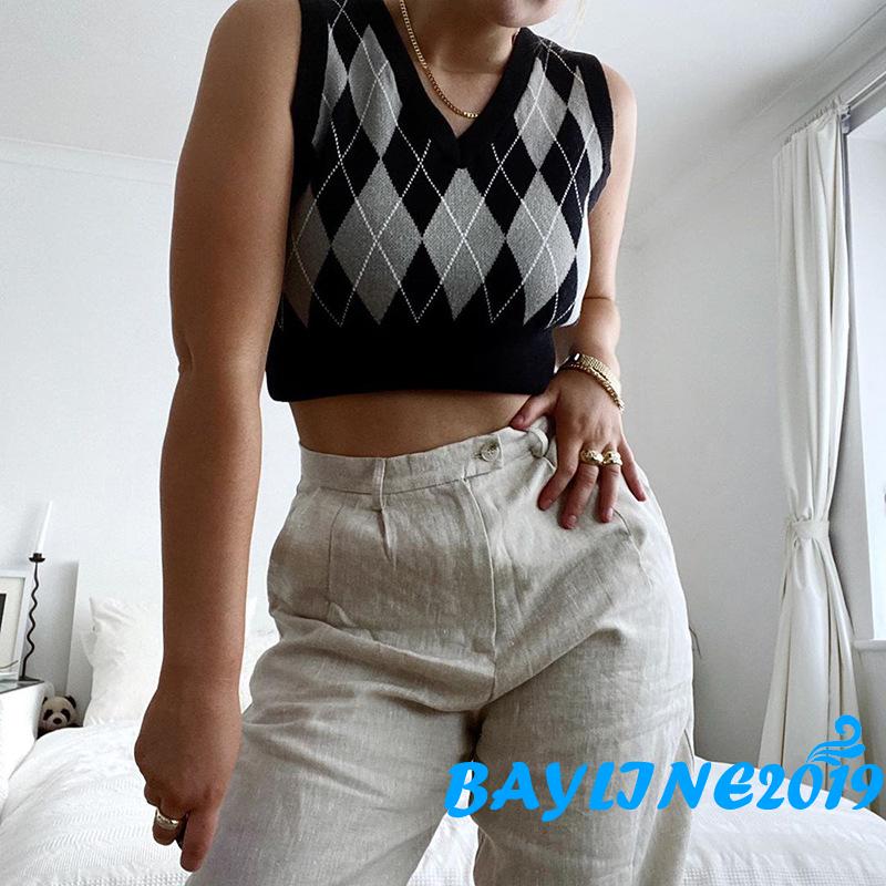 Áo Croptop Không Tay Họa Tiết Ca Rô Thời Trang Gợi Cảm Cho Nữ | BigBuy360 - bigbuy360.vn