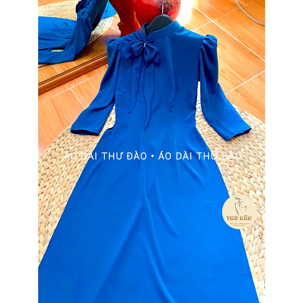 Áo Dài Lụa 2 Tà  Thiết Kết May Sẵn Nơ Cổ, Áo Dài Truyền Thống May Sẵn