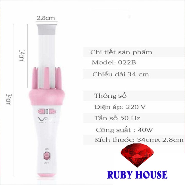 Máy uốn xoăn tự động 360 độ VIVID &amp; VOGUE CHÍNH HÃNG, máy uốc tóc tự động tạo kiểu tóc trong vòng 10 phút- Ruby House