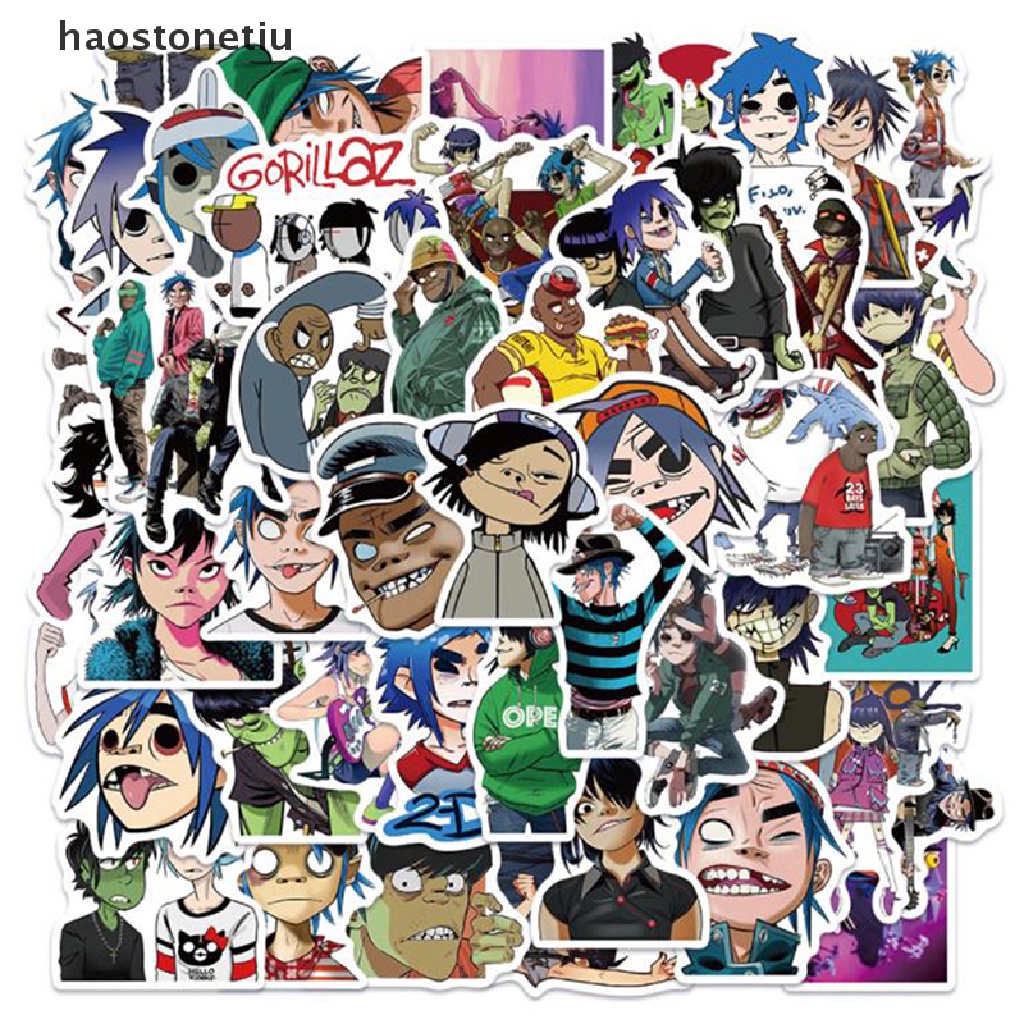 Set 50 miếng dán họa tiết hoạt hình ban nhạc gorillaz trang trí ván trượt/ máy tính xách tay/ hành lý/ xe máy