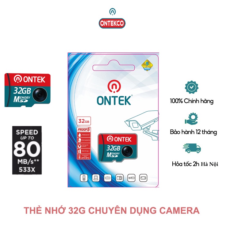 Thẻ nhớ micro SD ONTEK 32G tốc độ lên đến 80M/s chuyên dùng camera