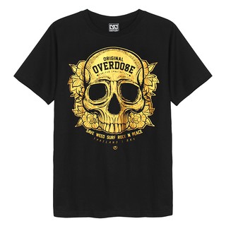 Áo thun Thái Lan in 3D OverDose màu đen hình đầu sọ nhũ vàng hoa hồng T0105-1