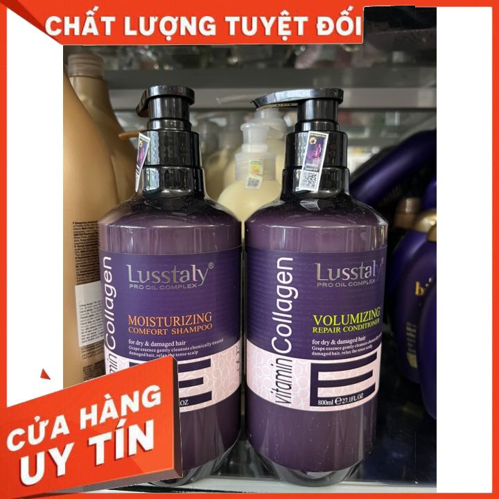 CẶP DẦU GỘI-XẢ LUSSTALY VITAMIN E COLLAGEN 800ML - DƯỠNG TÓC MỀM MƯỢT NGĂN GÃY RỤNG - SẢN PHẨM DÙNG CHO SPA VÀ SALON TÓC