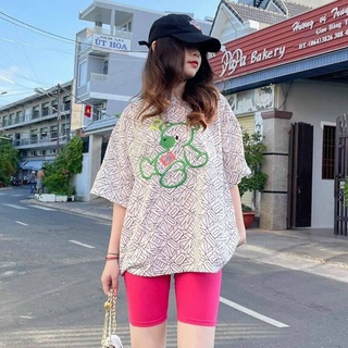 Set 2 món: áo thun cotton thêu gấu & quần legging đùi