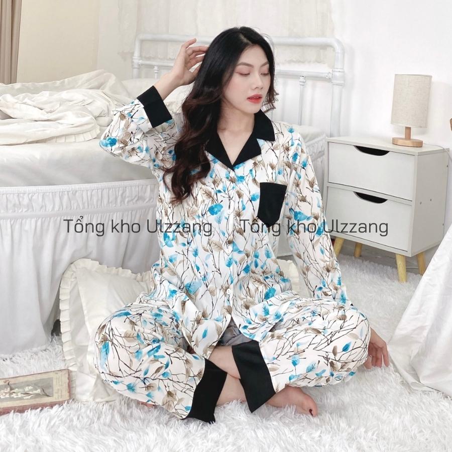 Bộ Pijama Lụa Dài Tay Cao Cấp  Chât Mềm Mịn Không Nhăn Họa Tiết Nhiều Màu Hàng Thiết Kế