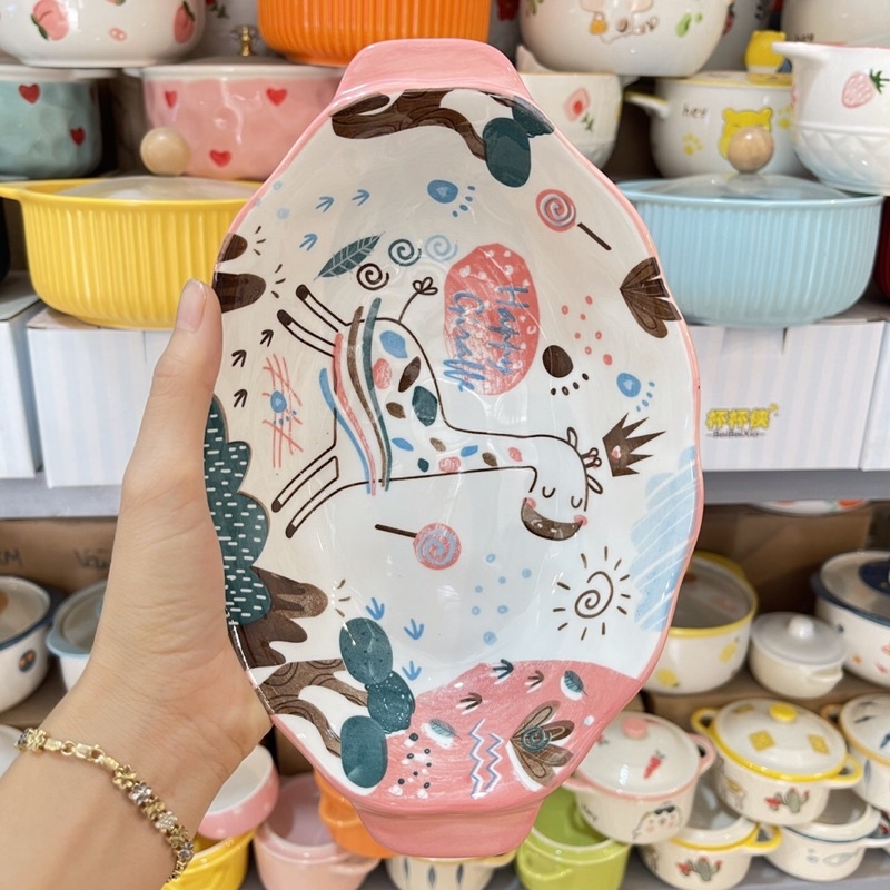 Bát đĩa hươu hồng decor set 8 món siêu đẹp