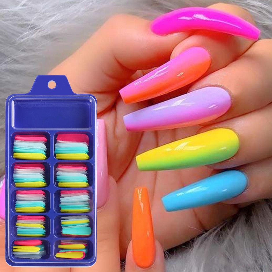 Bộ 100 Móng Tay Giả Màu Sắc Ngọt Ngào Bằng Acrylic