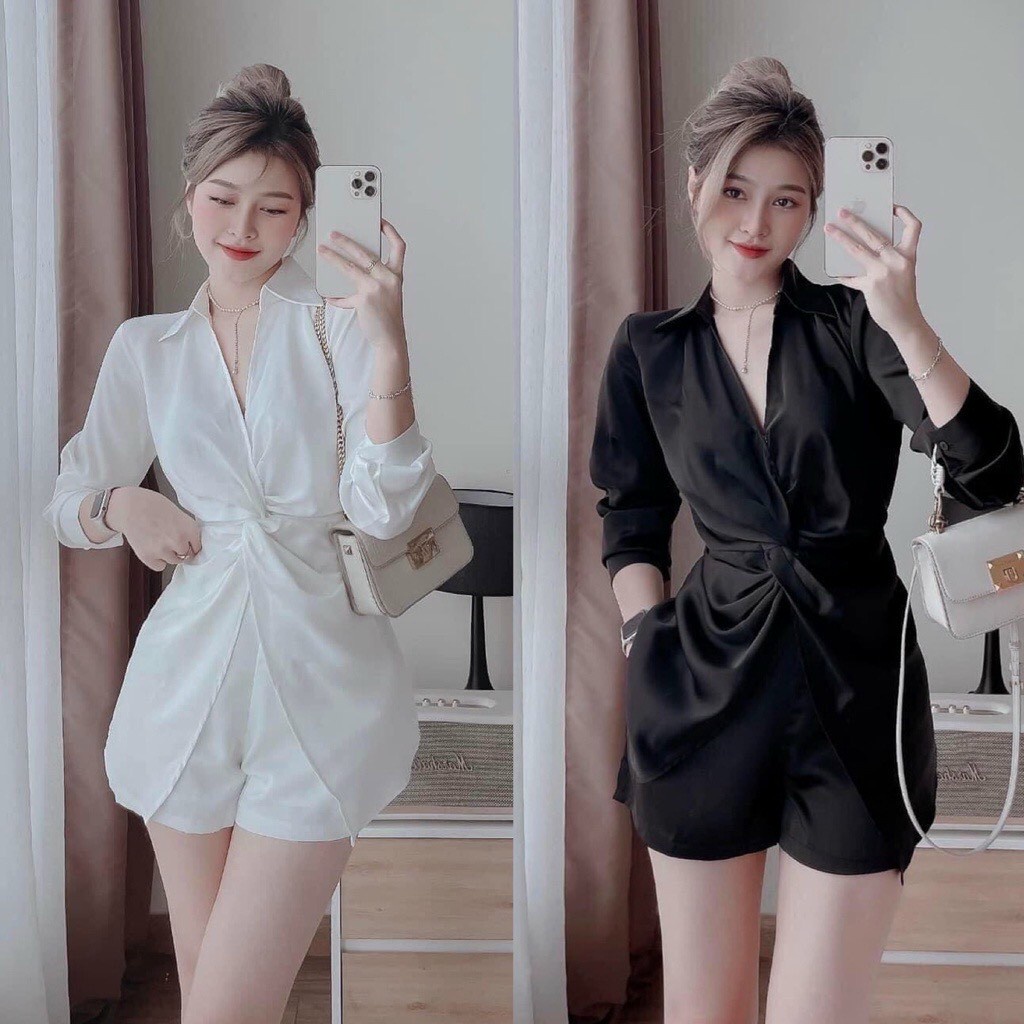 SET ÁO SƠ MI LỤA XOẮN EO PHỐI KÈM QUẦN SORT SIÊU XINH