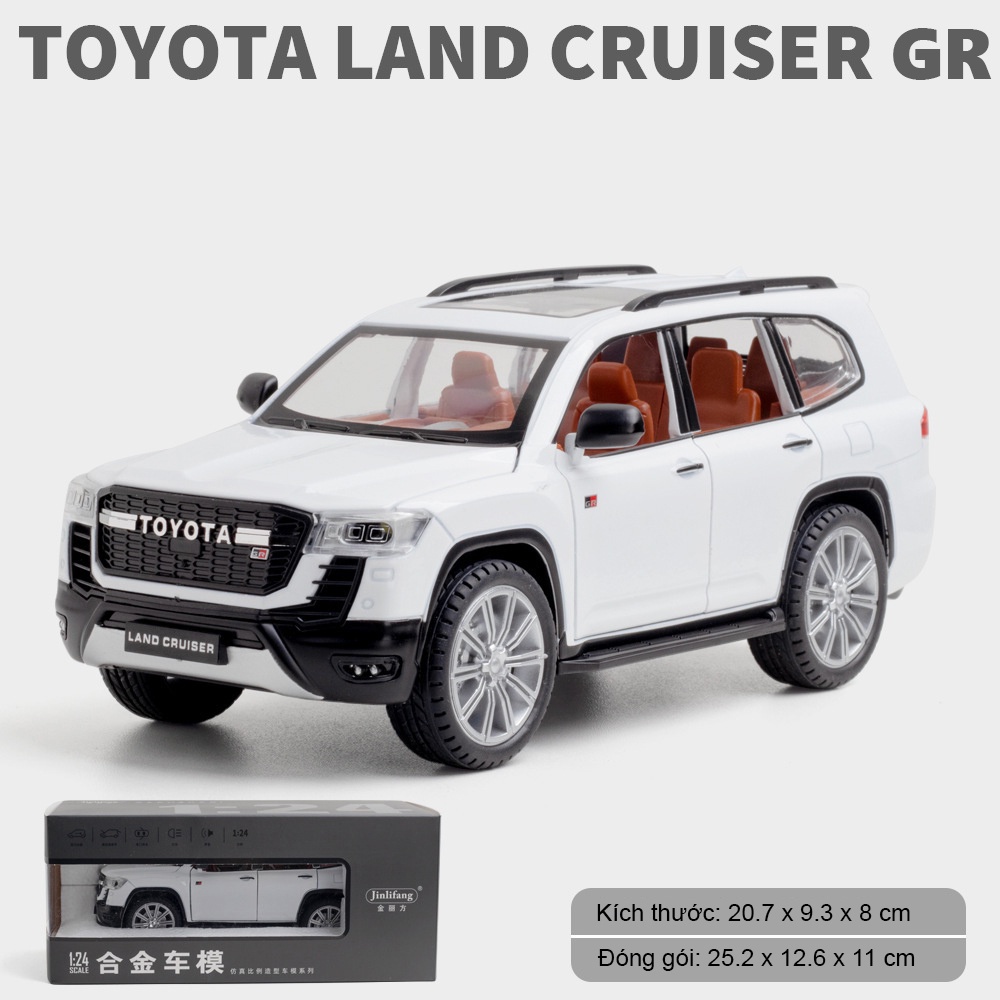 Mô hình xe ô tô Toyota LAND CRUISER GR sport 2022 tỷ lệ 1:24 thân hợp kim, mở full cửa có đèn âm thanh cót chạy đà