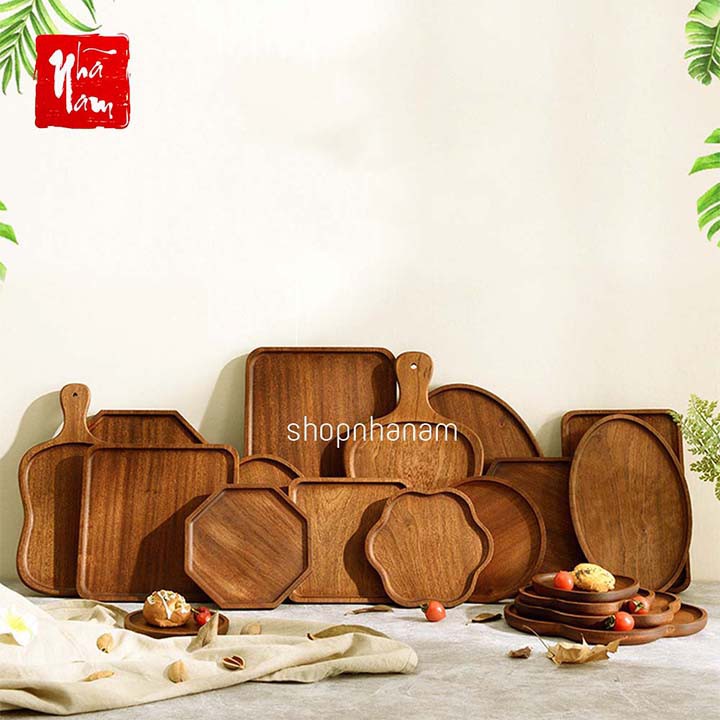 Đĩa gỗ tự nhiên, khay đựng đồ ăn cao cấp, đĩa gỗ tự nhiên nhập khẩu phụ kiện bàn ăn