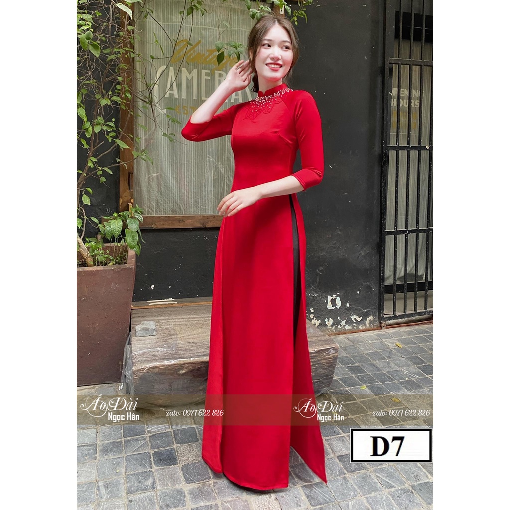 Áo Dài Truyền Thống  Nữ Tay Lỡ Đính Kết Thủ Công D7T2