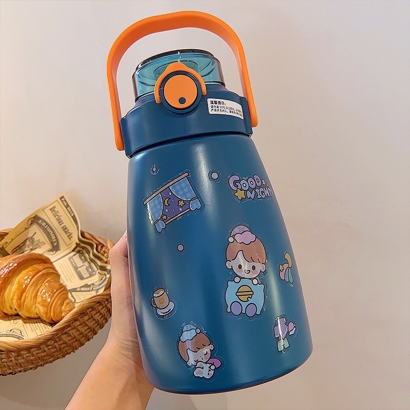 Bình giữ nhiệt 800ml cute inox 304 cao cấp tặng sticker và ống hút