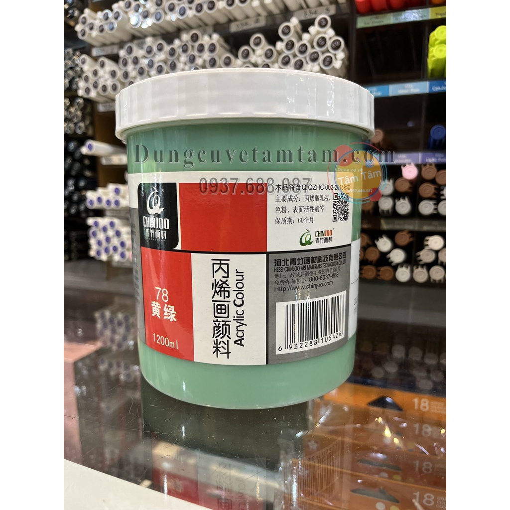 Màu Acrylic Chinjoo hủ trắng 1200ml, Màu Acrylic vẽ tranh tường - Dụng cụ vẽ Tâm Tâm