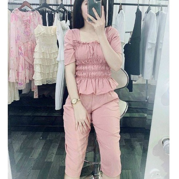 Bộ đũi cộc, Áo nhúm ngực và eo, Quần lửng bo chun eo | BigBuy360 - bigbuy360.vn