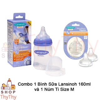 Combo 1 Bình Sữa Lansinoh 160ml (Có Hộp) & 1 Núm Ty Size M