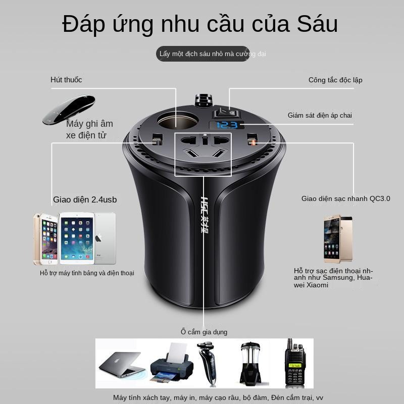 Bộ sạc xe hơi Bộ chuyển đổi nguồn điện trên xe hơi USB đa chức năng Ổ cắm biến tần 12V sang 220V