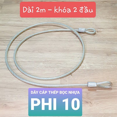 Dây Cáp Thép Xoắn Bọc Nhựa Khóa 2 Đầu Phi 10 Chiều Dài 2 Mét