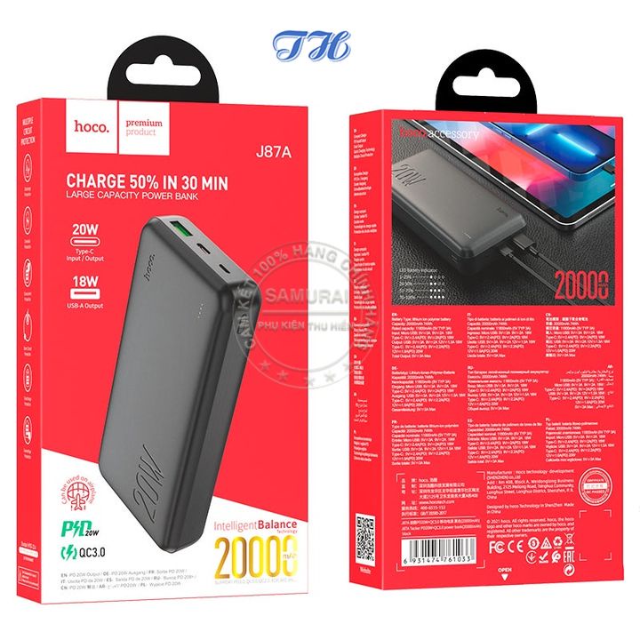 Pin Sạc dự phòng Hoco J87A 20.000mah sạc nhanh QC 3.0 và PD 20W